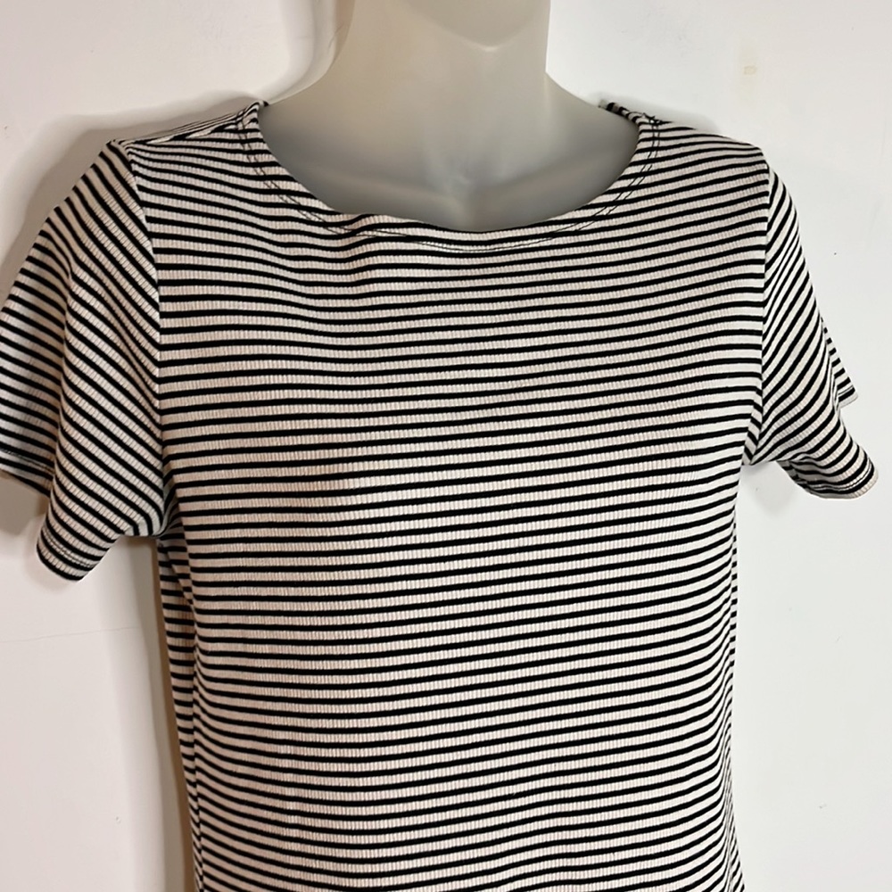 One Clothing T-shirt Dress Women's Size L Ribbed Knit Black and White Stripes